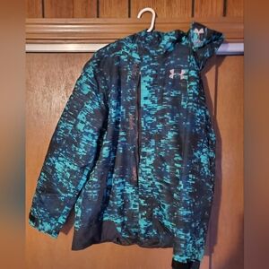 Under Armour Teal and Black Patterned Jacket, Youth Medium Unisex